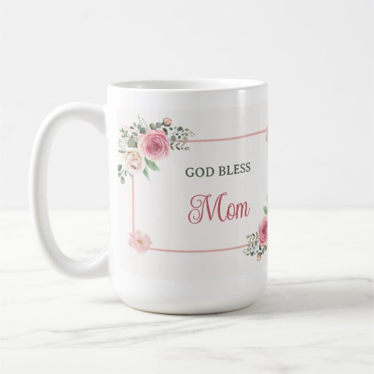 母の日 God Bless Mom – 水彩フラワー コーヒーマグカップ (左)