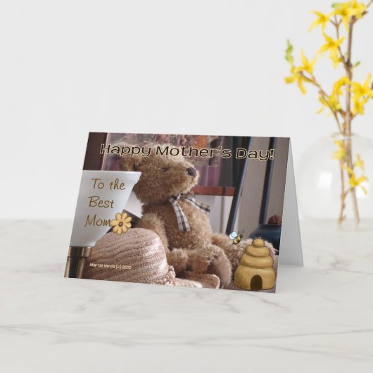 母の日 – Teddy Bear – カード – カスタマイズ (黄色い花)