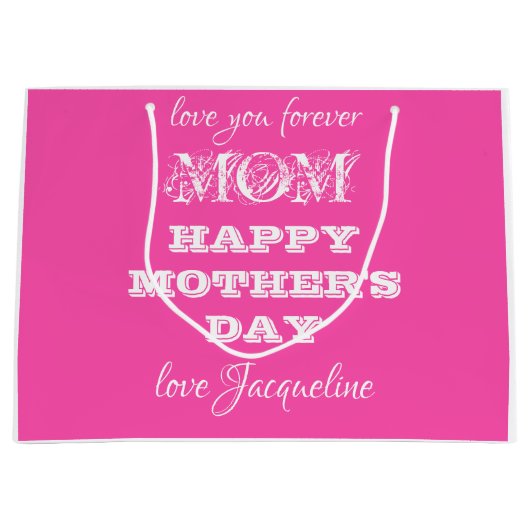 母の日MOMシックモダンクパーソナライズされたかわいいピンク ラージペーパーバッグ (正面)