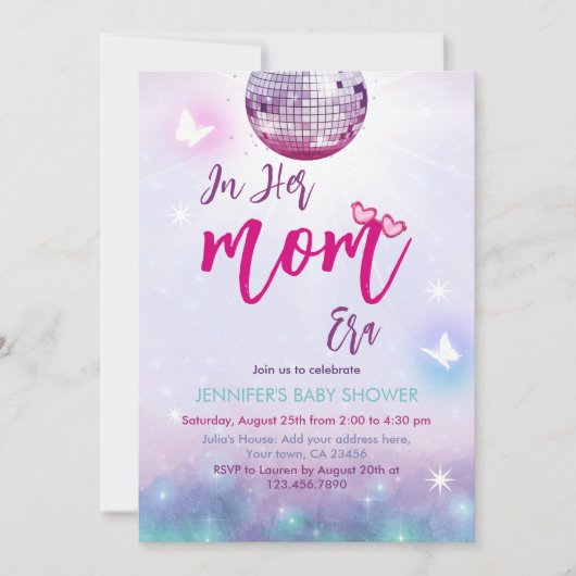 母の時代に紫の音楽の赤ちゃんシャワー 招待状 (正面)