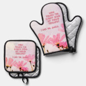 母の未払いセラピストおもしろいフローラ母の日 鍋つかみ&鍋敷きセット (正面/裏面)