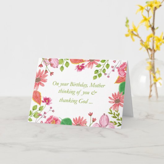 母の水色の花宗教的誕生日 カード (黄色い花)