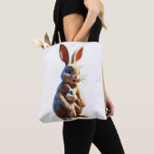 母の温かい抱擁: 3D ウサギ家族 Tシャツ トートバッグ (クローズアップ)