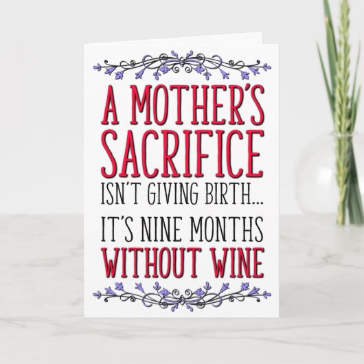 母の犠牲，ワイン，母の誕生日，母の日 カード (正面)