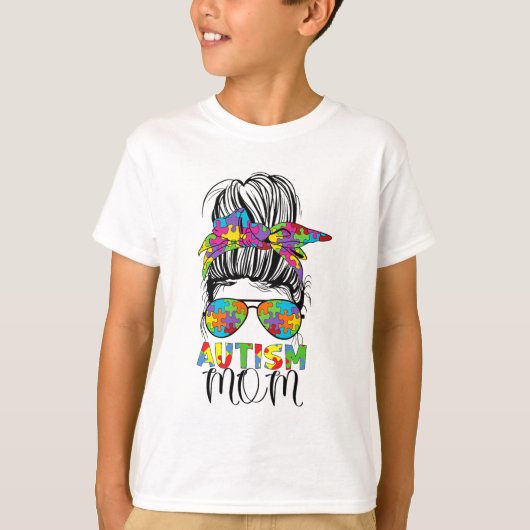 母の生活の乱雑Bun母の日の自閉症の母が漂白 Tシャツ (正面)