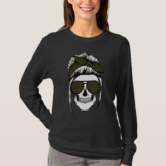 母の生活スカルハニーパターンメッシーバンハロウィーン Tシャツ (正面)