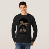 母の生活ママの生活ヒョウ乱雑Bun黒ママ Tシャツ (正面フル)