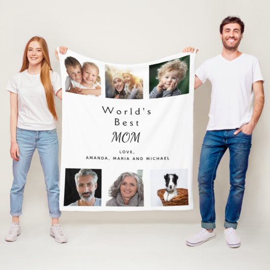 母の白い写真のコラージュ フリースブランケット (インサイチュ)