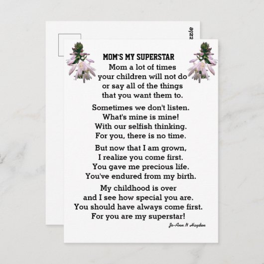 母の私のスーパースター葉書 ポストカード (正面/裏面)