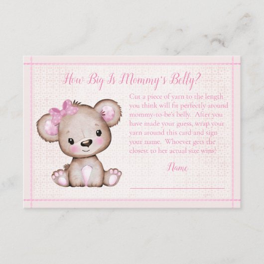 母の腹サイズかわいい女の子ベビーベイビーシャワーゲーム エンクロージャーカード (正面)