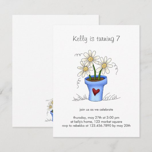 母の花 · 青い花瓶 招待状 (正面/裏面)