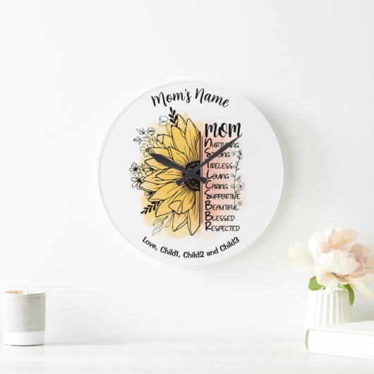 母の言葉ダリアフラワーカスタマイズ可能な子供の名前 ラージ壁時計 (ホーム)