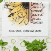 母の言葉パーソナライズされたダリアフラワーキッズママ名 キッチンタオル (折り畳み)