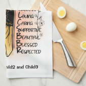 母の言葉パーソナライズされたダリアフラワーキッズママ名 キッチンタオル (四つ折り)