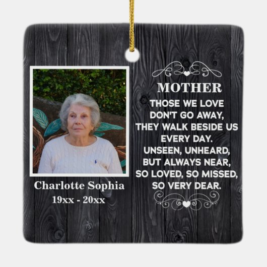 母の記念引用文カスタム写真と名前 セラミックオーナメント (裏面)