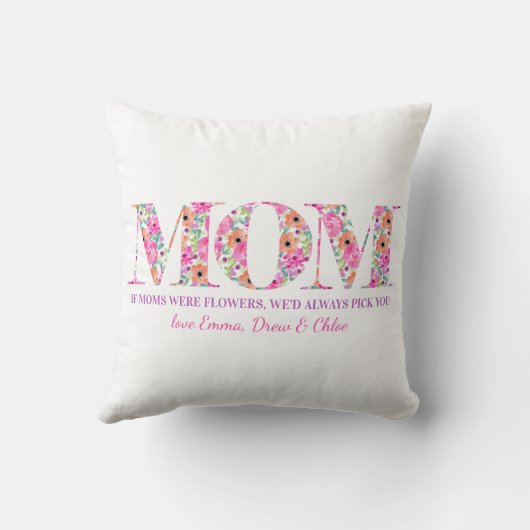 母の詩のもし母は花ピンクのフローラ文字だった クッション (裏面)