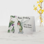 母の誕生日うれしそうなハミングバードの水色 カード (黄色い花)