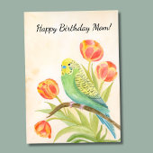 母の誕生日おめでとう インコとチューリップ カード