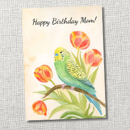 母の誕生日おめでとう インコとチューリップ カード