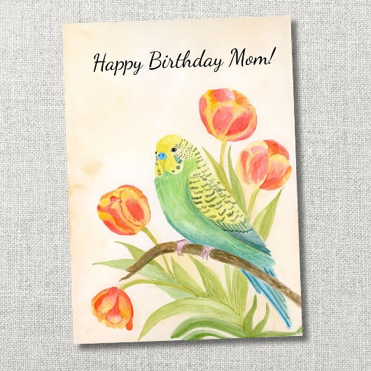 母の誕生日おめでとう インコとチューリップ カード