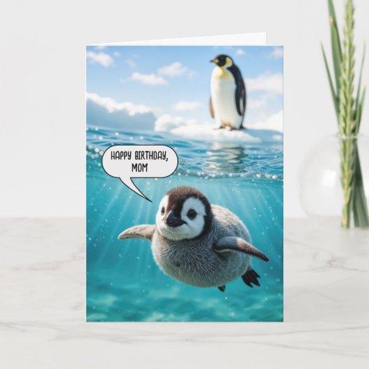 母の誕生日にペンギンの雛 カード (正面)