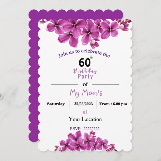 母の誕生日の招待状 招待状 (正面/裏面)