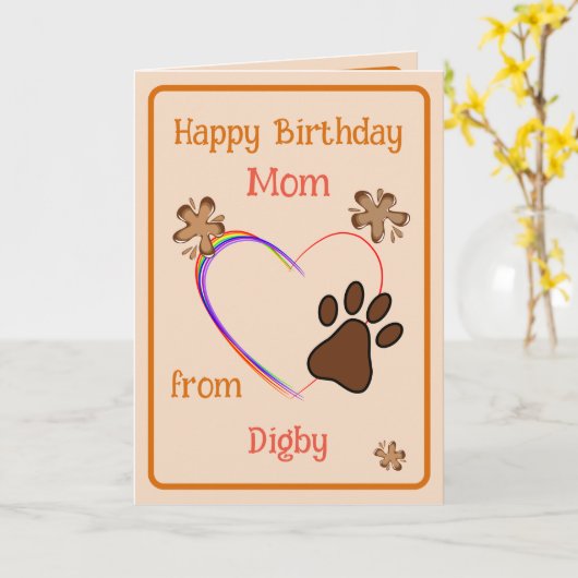 母の誕生日は犬から カード (黄色い花)