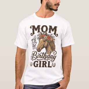 母の誕生日ガールフラワーホースウエスタンレトロシ Tシャツ