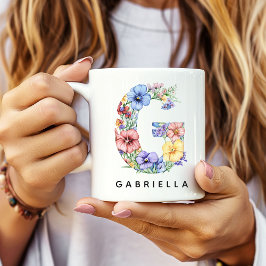母の誕生日プレゼントに！オーダーメイドの花アルファベットマグカップ コーヒーマグカップ
