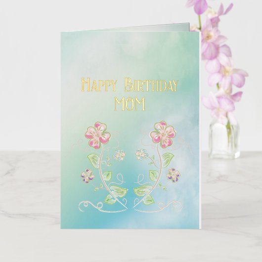 母の誕生日, フラワー, 美しい, 愛, モダン 箔グリーティングカード (蘭)
