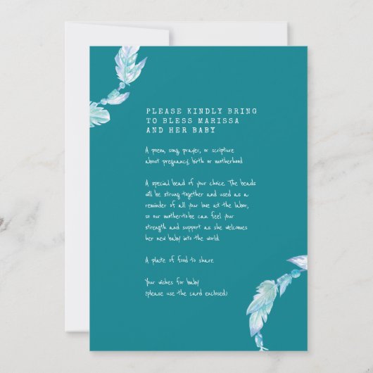 母の賛美ビーズの指示アクアティール(緑がかった色)アート 招待状 (裏面)