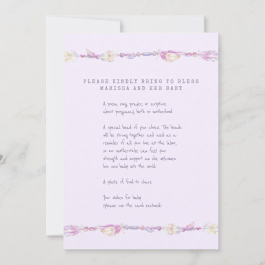 母の賛美ビーズはパープルアートを指導 招待状 (裏面)