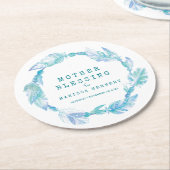 母の賛美ビーズ羽毛ボホティール(緑がかった色)アクア ラウンドペーパーコースター (アングル)