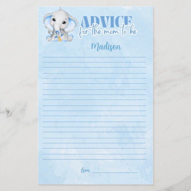 母の赤ちゃんシャワーゲームのための象のアドバイス (正面)