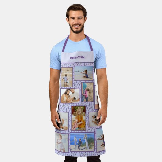 母の部族の家族の写真コラージラベンダー エプロン (着用した状態)
