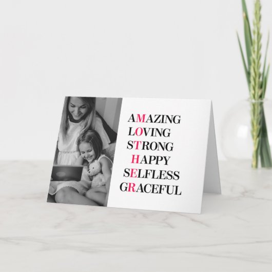 母の頭字語の写真 カード (正面)