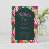 母はっきりしたモダンの日チューリップグリーンピンクブランチ 招待状 (スタンド正面)