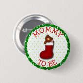 母はクリスマスになるストッキングテディベアボタン 缶バッジ (正面&裏面)