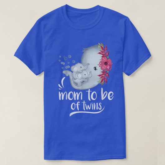 母は双子の象の赤ちゃんシャワーにする Tシャツ (デザイン正面)