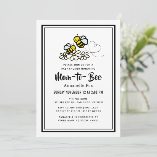 母は可愛い白いデイジー赤ちゃんシャワー 招待状 (スタンド正面)