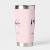 母は子どもたちに愛される名前ピンク・パープル・スクリプト 保温保冷タンブラー (左面)