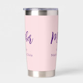 母は子どもたちに愛される名前ピンク・パープル・スクリプト 保温保冷タンブラー (右面)