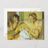 母は子供の髪の毛を櫛で縫う。1901年、メアリー・カッサト ポストカード (正面/裏面)
