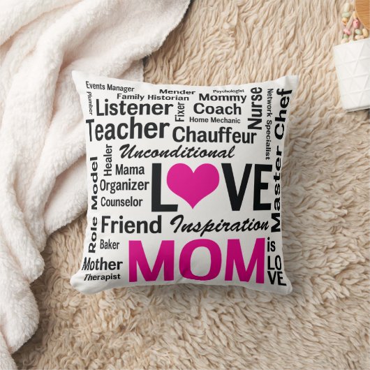 母は愛のピンクと黒の母の日 クッション (ブランケット)