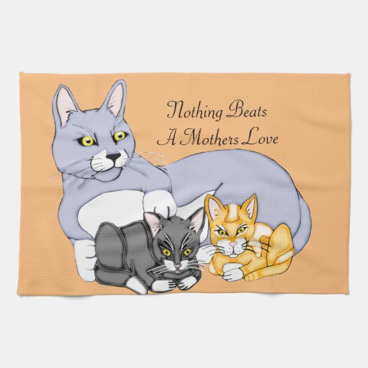 母は猫と子猫を愛している キッチンタオル (横)
