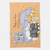 母は猫と子猫を愛している キッチンタオル (縦)