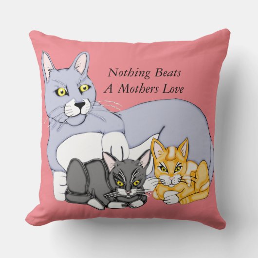 母は猫と子猫を愛している クッション (正面)
