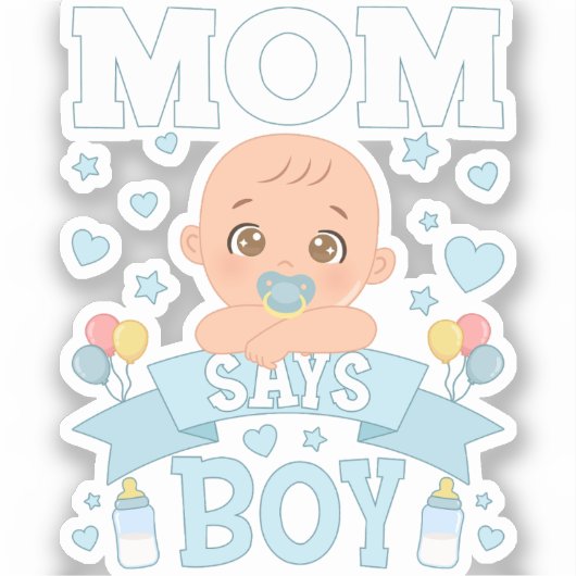 母は男の子の妊娠ピンクまたは青のビニールと言う シール (正面)