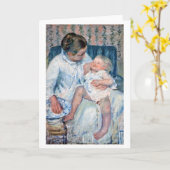 母は眠い子供のカサットを洗おうとしている カード (黄色い花)