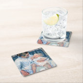 母は眠い子供のカサットを洗おうとしている スクエアペーパーコースター (インサイチュ)